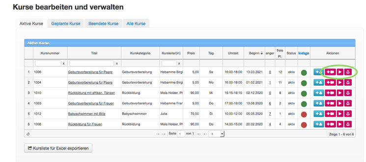 kivi Magenta-Buttons in Kursliste kivi Magenta-Buttons in Kursliste