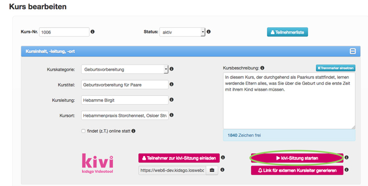 kivi Sitzung starten kivi Sitzung starten